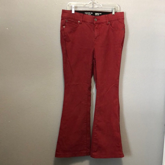Torrid Bombshell Flare Super Soft High-Rise Jeans rhubarb red Women's 12R pants - Picture 2 of 14
